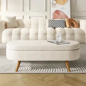 Ottoman with Storage, Storage Ottoman Chenille Bench with Wood Legs, Linen Upholstered Seat box for Bedroom,Living Room
