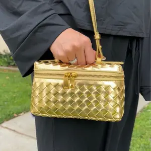 [NEW ARRIVAL] Ampere Signature Vanity 25C Case Intrecciato Woven Crescent Crossbody Purses Women Square Box Shoulder Bag