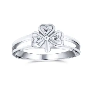 Celtic Trinity Peite Design Shamrock Clover Ring Oxidized .925 Sterling Silver