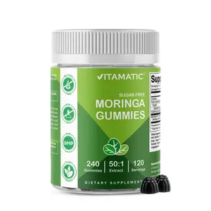 Vitamatic Sugar Free Moringa Gummies - 50:1 Extract, 200 mg, Gluten Free Chewable Dietary Supplement - Complete Green Superfood, 240 Pectin Based, US Healthcare Support, Peach, Natural Supplements