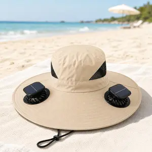Summerwins Solar and USB Rechargeable Fan Hat, Wide Brim Outdoor Sun Hat for Men Women with 2 Built In Fans, 3 Speed Adjustable Cooling, Breathable Lightweight Fishing Bucket Hat for Camping, Hiking, Beach, Golf, Gardening and Farm Work