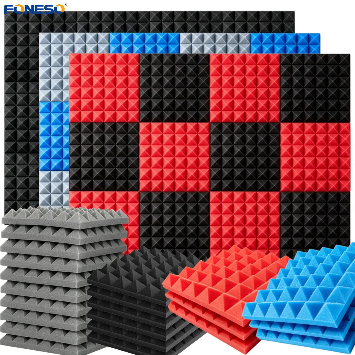 12x12x2 Inch Pyramid Acoustic Foam, 25kg/m³ High Density Soundproof Foam Panels, Fire Resistant Noise Dampening Sound Absorption Panels, Wall & Ceiling Acoustic Treatment Foam for Studio, Home & Meeting Room, 12-24 Pack