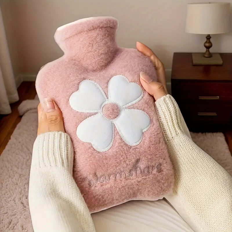 1000ml PVC Hot Water Bottle with Detachable Washable Floral Fabric Cover - All-Season Portable Thermal Bag, Suitable for Home, Travel, Office, Portable Pain Relief, Hot Compress, Warm Compresses