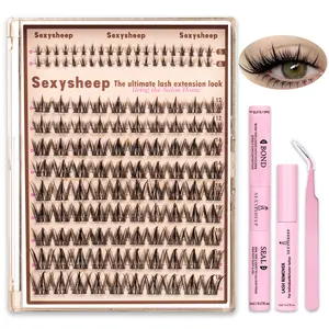 Natural Eyelash Clusters Spiky Lash Clusters 130 PCS Lashes Extensions with Bottom Lashes 5-18mm C/D Curly Individual Lash Clusters Wispy DIY Lash Extension at Home with Bond& Seal& Remove& Eyelash Tweezers, Makeup Eyelash Volume Individual Lashes