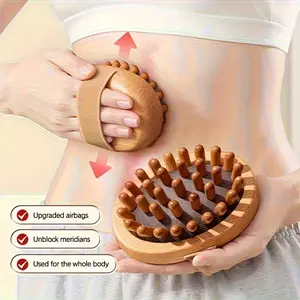 Natural Bamboo Massage Brushes Set of 2, Ergonomic Handheld Abdominal Leg Acupressure Tool, Sustainable Reusable Wood Body Care