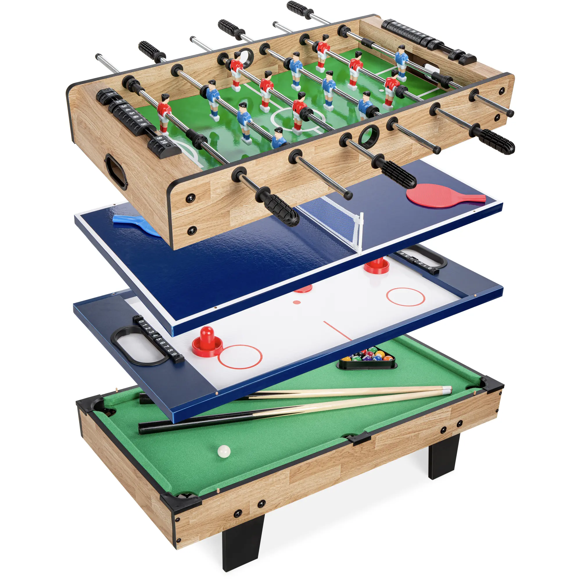 Best Choice Products 4-in-1 Multi Game Table, Childrens Arcade Set w/ Pool Billiards, Air Hockey, Foosball