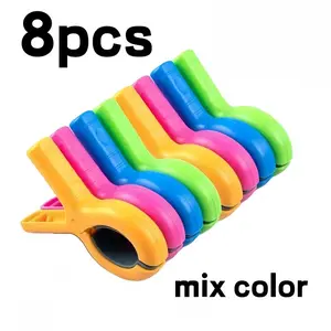 8-Piece Pack Large Beach Pool Cruise Chair Clips, Heavy-Duty Windproof Clamps, 4 Bright Colors, Hang Fix Bedding Towels Clothes Pants Socks Hangers