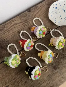 Handmade Crochet Bouquet Pearl Chain Bridal Bouquet Pendant with Colorful Flower Designs for Special Occasions Elegant and Versatile Accessory Jewelry Gift