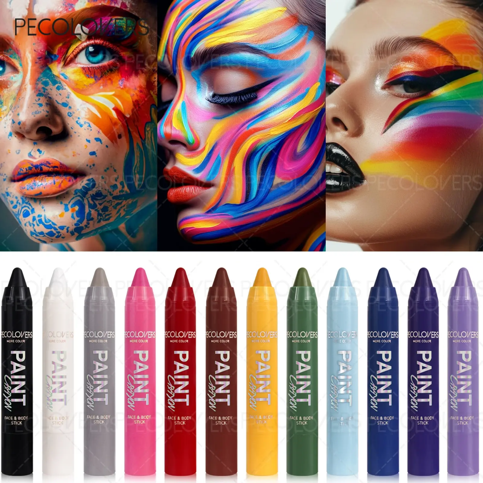 12-Color/set Face & Body Crayons Set, Waterproof Oil Paint Sticks for Skin, Long-Lasting, Multi-Color System, Face And Body Painting, halloween makeup