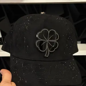 Trebol VM Hats Black Snapback with Glittery Four Leaf Clover Design