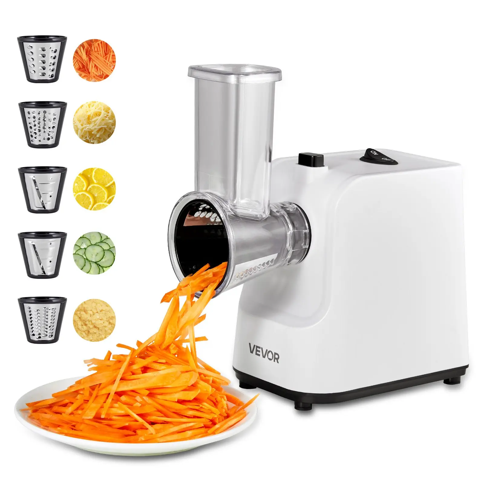 【Summerfinds】VEVOR 200W Motor Electric Cheese Grater Shredder Tool Kit - Kitchen Utensil with Durable Stainless Steel Blade, ABS Body, Smooth Operation, 5 Attachments: 2.17x2.17 in Slicer Dicer Cutter for Fruit Salad, Chips