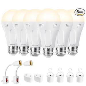 OSTWIKI 6 Pack Rechargeable Emergency Light Bulbs A19, Camping Lamp Battery Powered LED Light Bulb 3000K Daylight E26/E27 120V 9W with 1200mAh for Home Power Outage, Camping, Hurricane