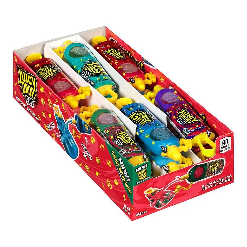 Juicy Drop Pop 21 ct. - Sweet and Hard Lollipop with Sour Gel with Mixed Fruits Flavors - 21 Count Pack Candy Bonbon