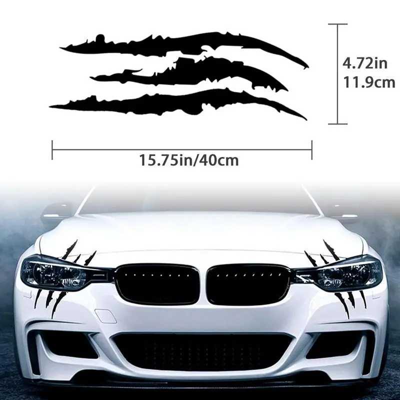 RAVOONY Realistic Beast Claw Mark Headlight Sticker, Black Reflective White Vinyl Car Accessories, 4.72x15.75in Waterproof UV-Resistant Truck Car Decal, Halloween Vehicle Exterior Decoration, Decals for Truck Universal Exterior Accessory, Universal Car St