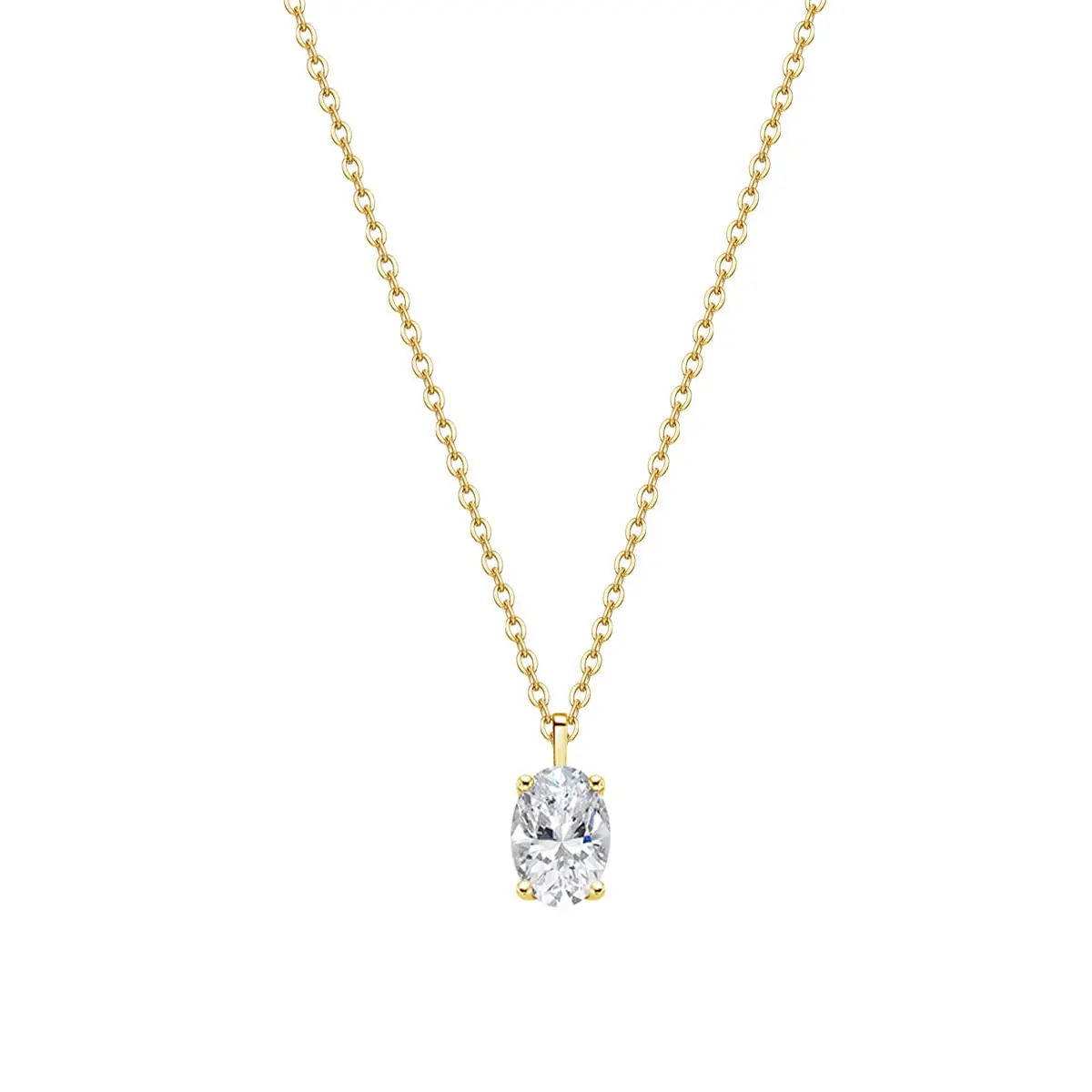EAMTI 1CT 925 Sterling Silver Gold Plated Necklaces for Women Oval Cut Solitaire CZ Pendant Necklace