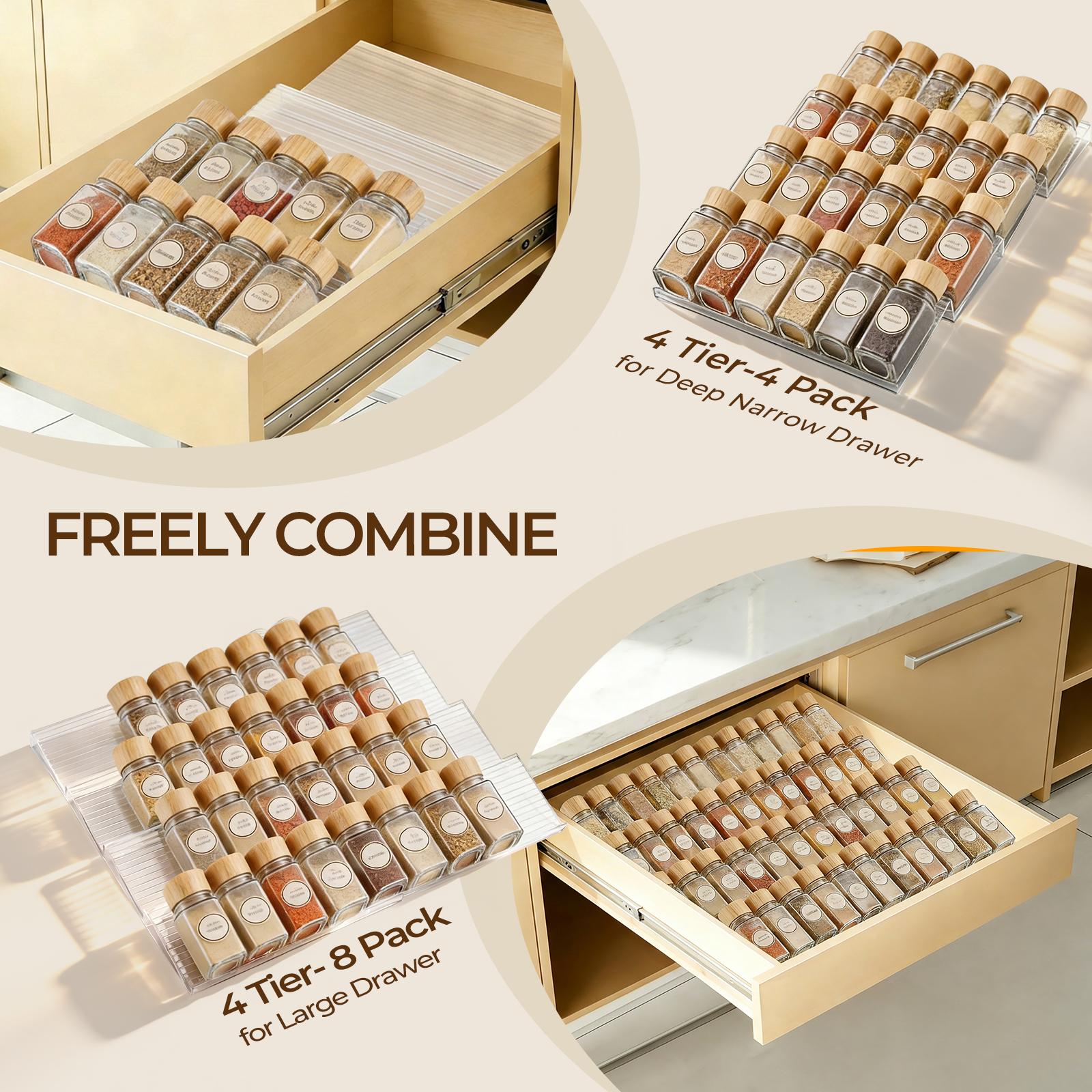 4/8 Pcs Clear Acrylic Spice Drawer Organizer, Modern Kitchen Storage Solution for Seasonings, Durable Expandable Rack for Drawer & Cabinet Use