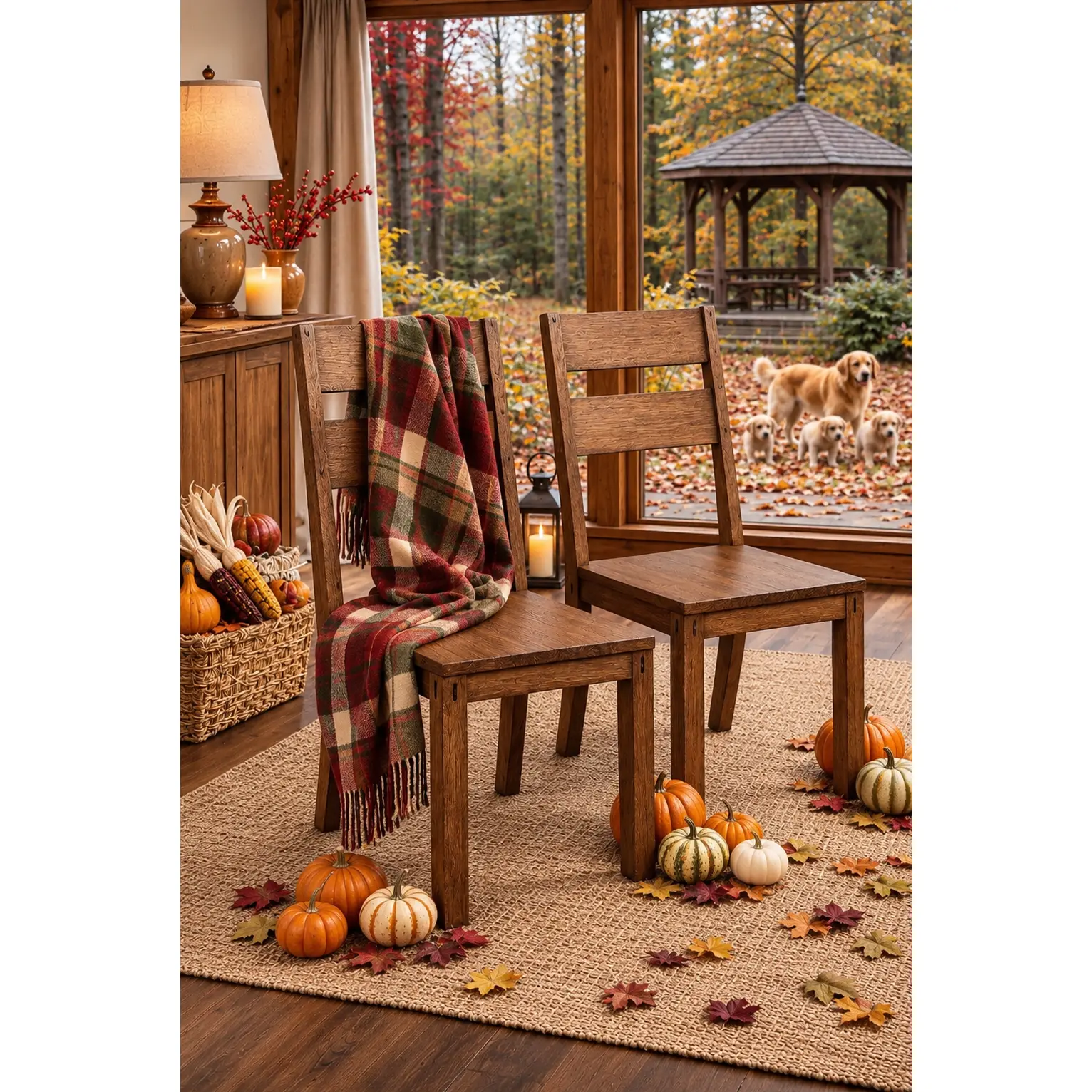 Dark Oak Rustic Style Solid wood Dining Chair Set