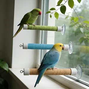1 SET Bird Perch Holder Set, Easy to Clean Parrot Suction Cup Stand Car Window Suction Cup Bird Perch, Bird Training Toys Bird Rest Stand Suitable for Bathing Parrots in The Bathroom, Attached to Window Glass, Mirrors