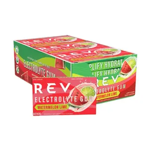 Rev Electrolyte Gum, Watermelon Lime, Sugar-Free with Essential Electrolytes, 12 Count