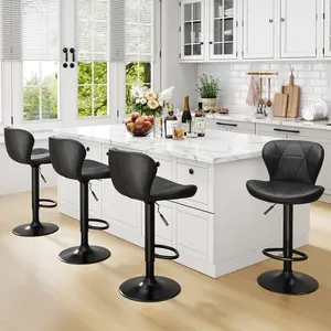 Bar Stools Set of 4, Adjustable PU Leather Swivel Barstools,Counter Stools with Back and Footrest,Counter Height Barstools for Bar, Kitchen,Dining,Entertainment Center