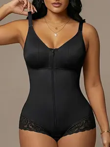 Women's Adjustable Strap Full Body Shapewear, Abdominal Control Shapewear, V Neck Front Zipper Closure Bodysuit, Fajas, High Waist Tummy Control And Butt Lifting Jumpsuit, Colombian Shapewear, Suitable For Casual Outings, Fitness Workouts