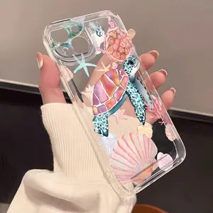 Transparent Turtle Shell Starfish Pattern Phone Case for iPhone 17/16/15/14/13/12/11/x Pro Max Plus, Fashionable Protective Cover