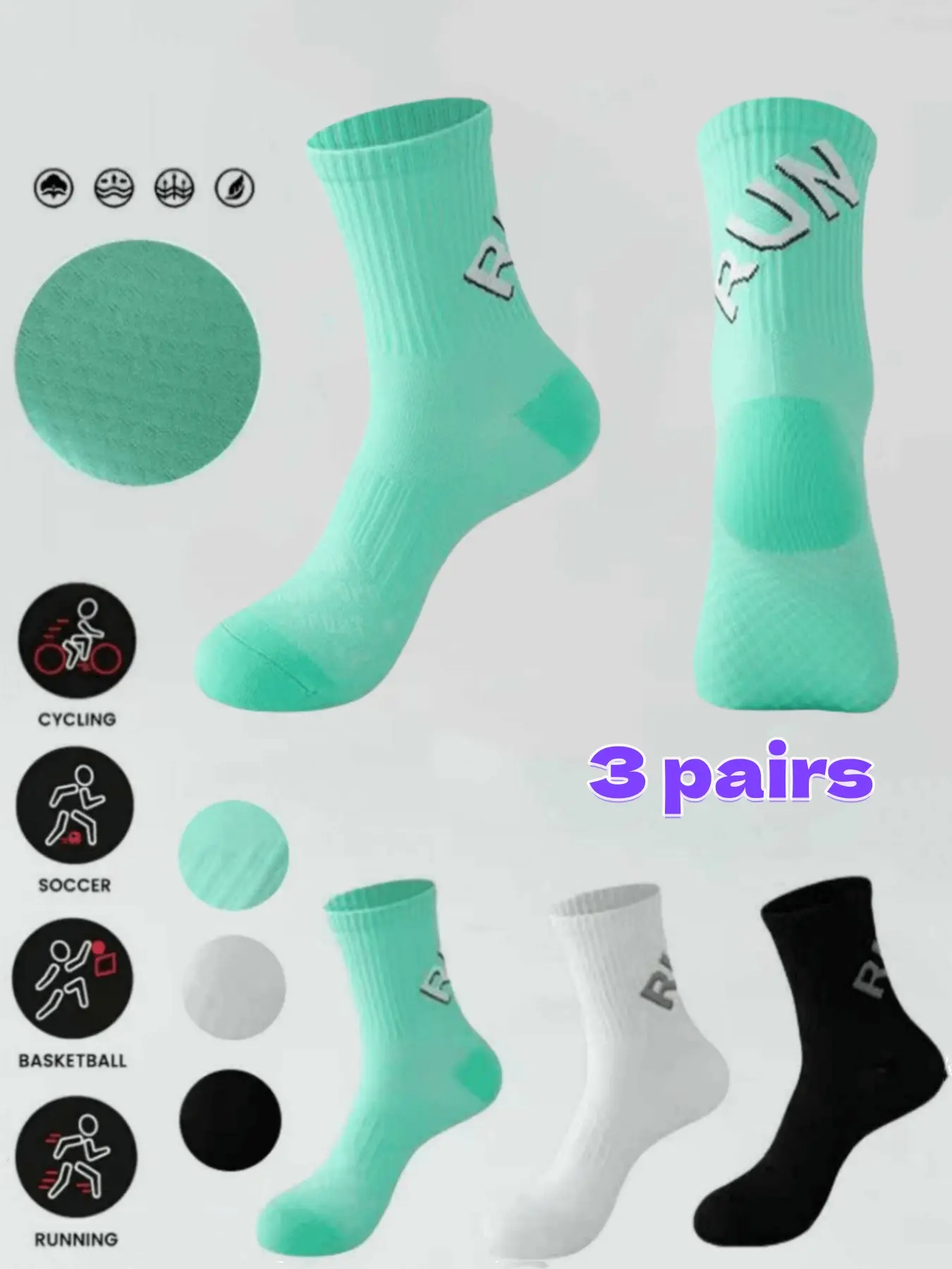 Men Women New Cycling Socks, Sweat-Wicking Breathable Quick-Dry Mid-Calf Socks, All-Season Outdoor Running Training Basketball Sports Socks, Athletic Running Socks