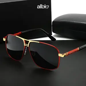 Alloio Men's Alloy Non-Prescription Big-Frame Glasses, Black-to-Red Gradient TAC Lens, Full-Rim Iron Frame, Easy-Clean Surface, Polished End, for Formal & Everyday Outfits, Alloy Non-Prescription Glasses