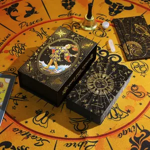 Black Gold Sun Star Tarot Deck, beginner-friendly tarot cards with profound insights, including oracle cards and a guidebook, with interpretations, Tarot Reading, Interpreted
