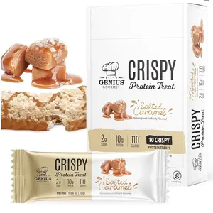 Genius Gourmet Crispy Protein Treat, Salted Caramel, Keto Snack, Low Carb, Low Sugar & Gluten Free, Protein Snacks for Adults, 10G of Whey Protein per Protein Bar, 5 Net Carbs, On The Go Snack, 10 CT