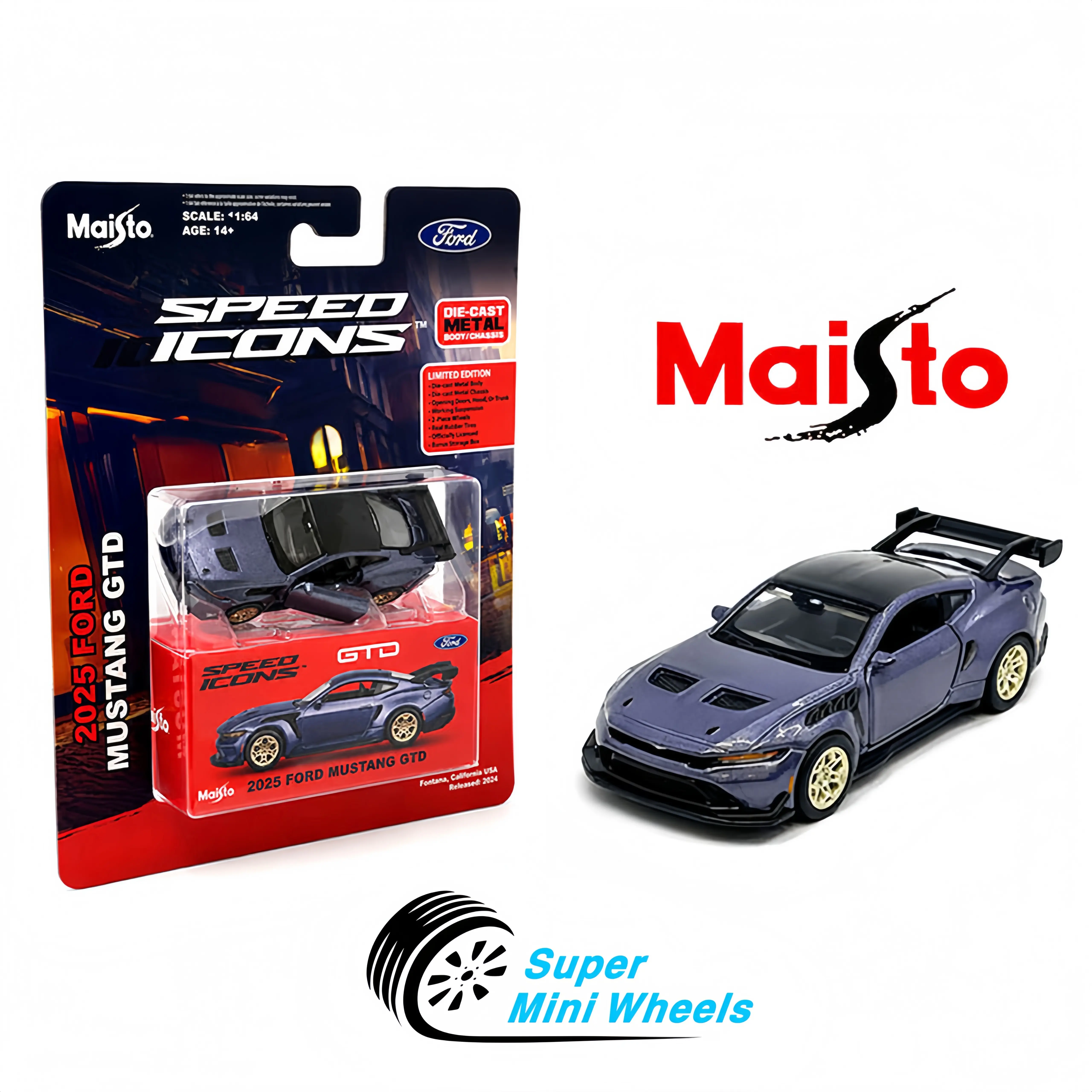 Maisto 1:64 Speed Icons - 2025 Ford Mustang GTD – Metallic Purple