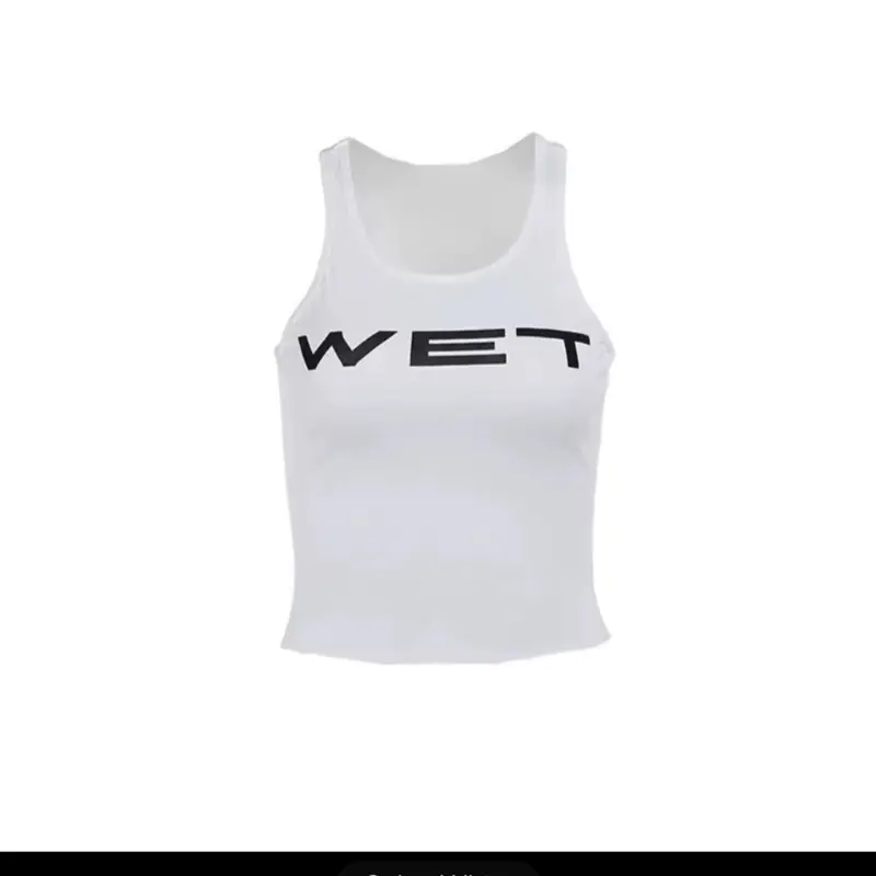 Women's "WET" Tank Top - White Sleeveless Top with Bold Black Text Design Tanktop Stylish