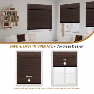 Cortinas Romana de Bambú Color Marrón 20X64 inches Safe Easy to Operate Cordless Design for Home Decor