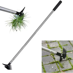 Weed Puller 61" Adjustable Long Handle, 2-in-1 Weed Rake & Crack Weeder with Detachable , Stainless Steel Weeding Tool for Lawn, Yard, Garden & Sidewalk Cracks, Weed Remover
