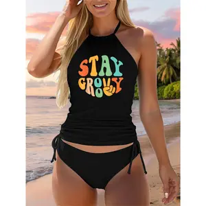 Stay Groovy Hippie Peace Sign Retro 60s 70s Women Two Piece Swimsuit