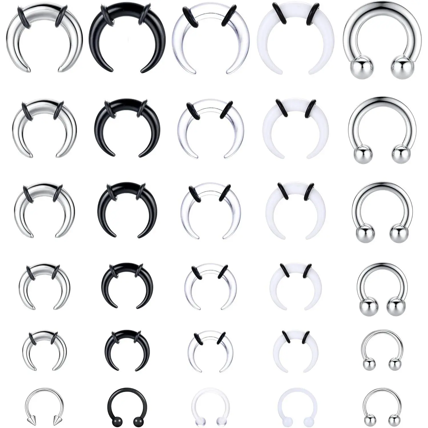 YADOCA Unisex Affordable Geometric Body Jewelry Set - Multiple Gauges (6G=4mm, 16G), Acrylic/Steel Internally Threaded Spike Horseshoe Barbells, Septum Pinchers, Tapers, Rings for Nose/Ear Cartilage Stretching, Daily Wear, Exquisite Gifts, Colorful, Casua