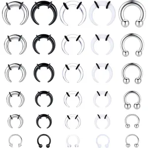 YADOCA 16G-6G Septum Pincher Tapers Rings Acrylic Stainless Steel Internally Threaded Spike Horseshoe Barbells Septum Pincher Nose Ear Cartilage Stretching Kit for Women Men