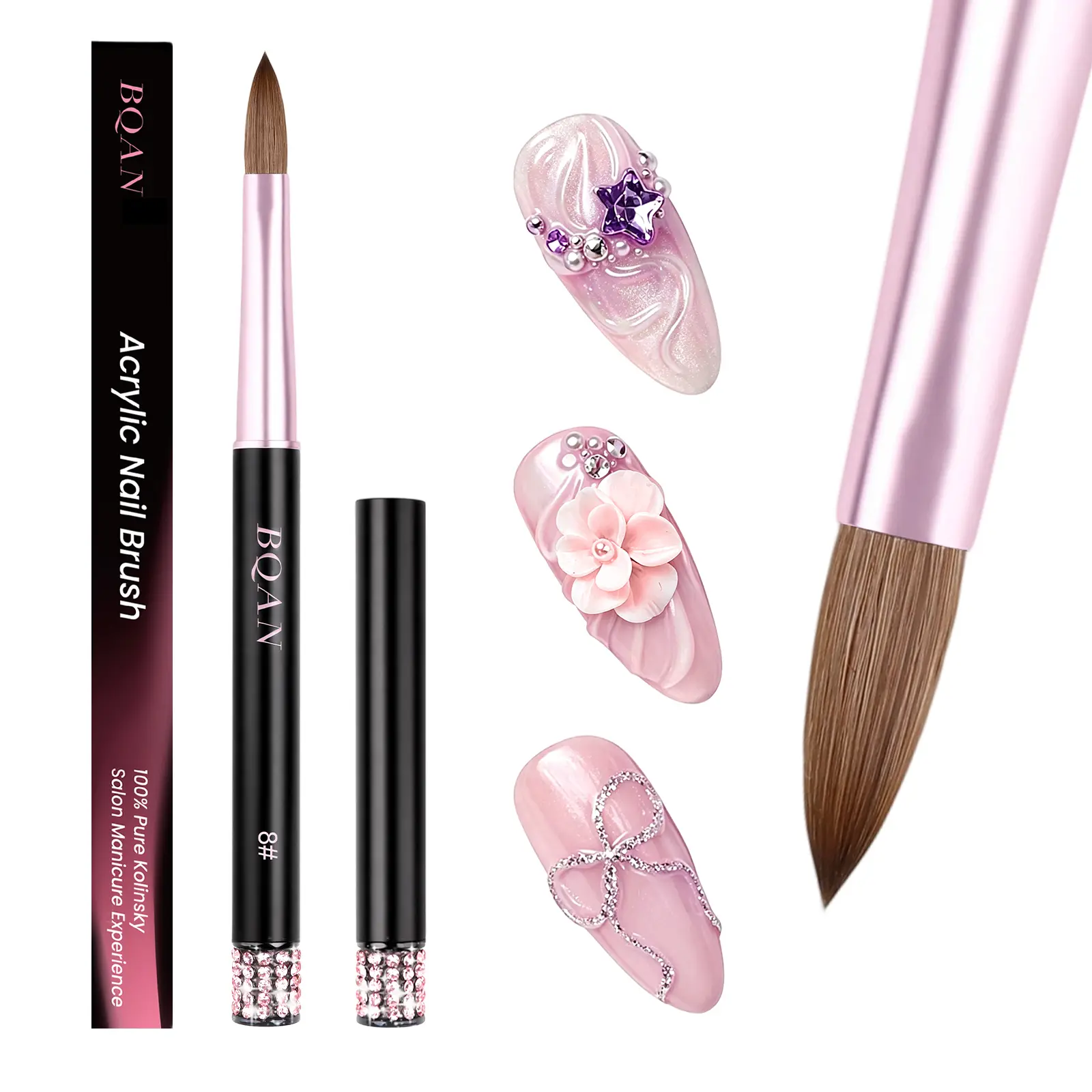 BQAN Nail Acrylic Brush 100% Pure Kolinsky Hair Oval Nail Brush for Acrylic Application, Professional Nail Extension Manicure Tool Striping Nail Drawing Pen for DIY Home