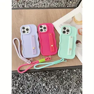 Phone Case: A Convenient Pull-out Phone Stand Macaron Wavy Protective Phone Case with a Lanyard, Portable and Practical. Suitable for Apple iPhone 11, 12, 13, 14, 15, 16, Samsung A51, A52, A53, A54, A55, A56, S20, S21, S23, S24, S25, A31, A32, A33