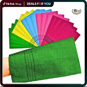 15 Pcs Korean Exfoliating Mitt, 95.5 in Gentle Scrub Mitt, Large Washcloth, Colorful Body Scrubber for Cleaning Skin, Reducing Dirt and Grease