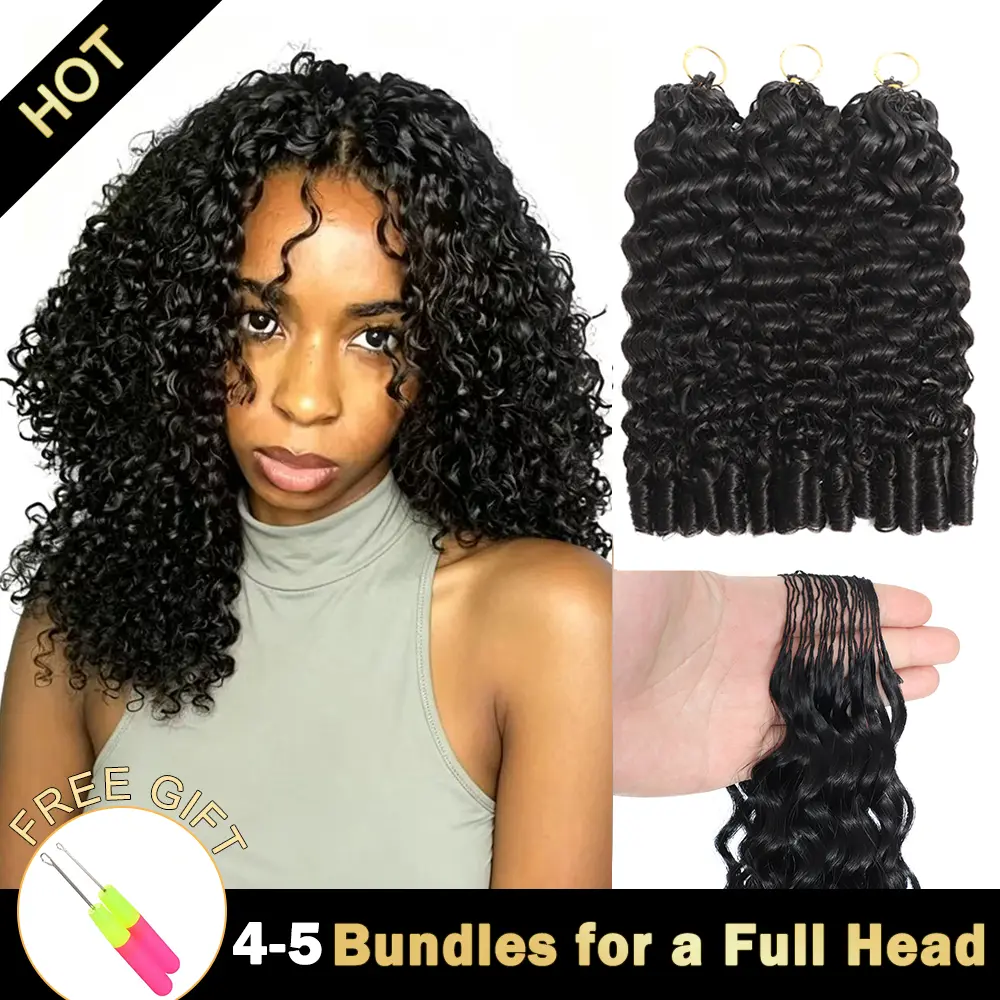 Burmese Curly Human Hair Crochet Extension, Pre-Stretched Per-Looped Knotless Feather Style for Beginners, Time-Saving Glueless Installation, Crochet Hair Extension, 40 Strands, Remy Human Hair