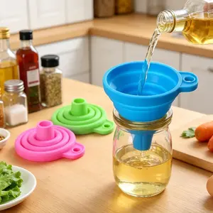Foldable Mini Adjustable Funnel, Silicone Oil Funnel for Kitchen, Convenient Liquid Funnel, Heat Resistant, Home Use