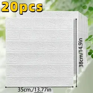 20pcs 3D Brick Wall Stickers, Self-Adhesive Wallpaper, Easy Clean & Cut, Snow, Kitchen, Bathroom, Hallway Decor, Realistic Brick Pattern