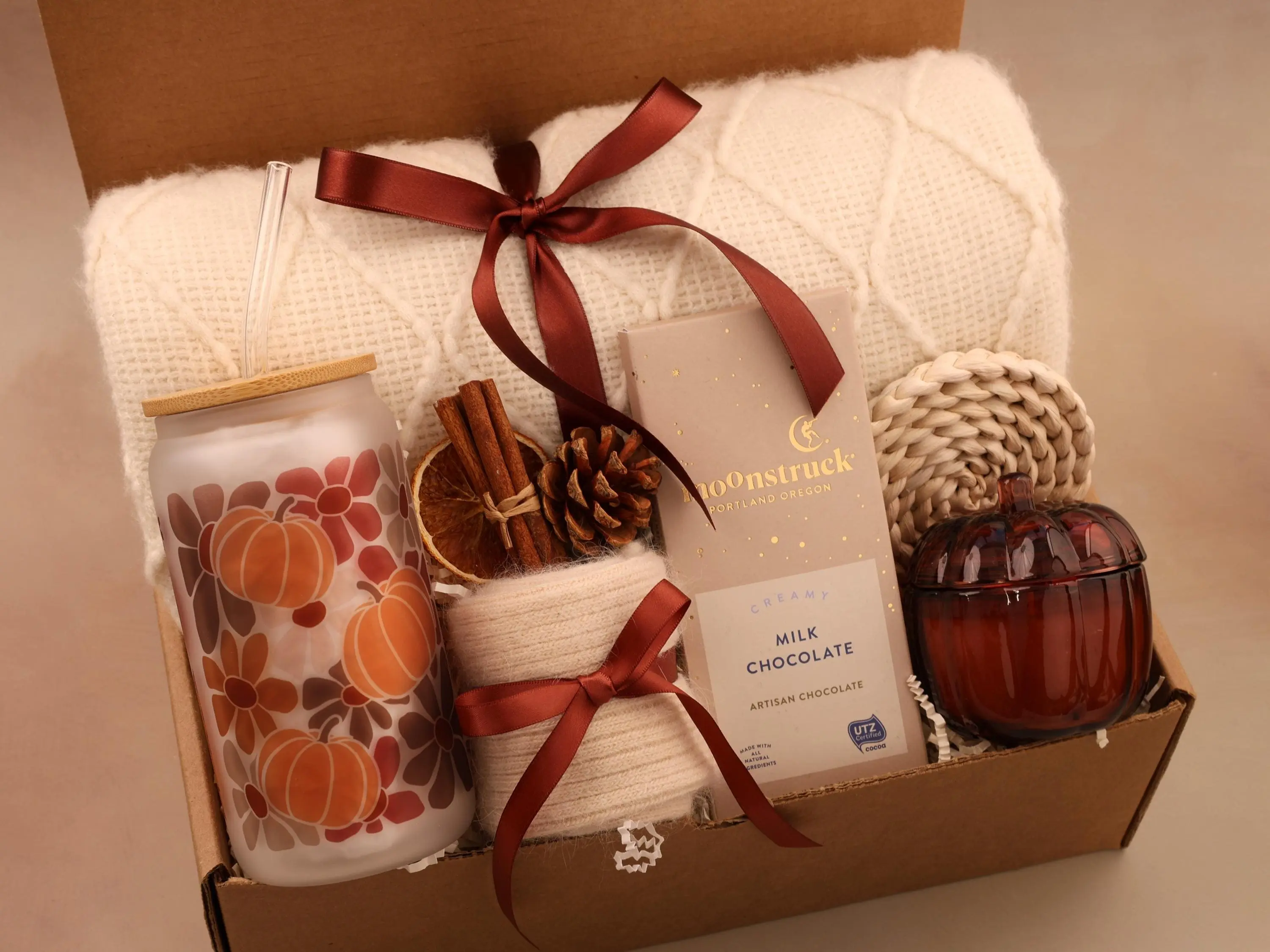 Fall Personalized Handmade Birthday Gift Box for women, Best Friend, Thank You gift basket, Care Package for her, Self Care, Thinking of You Ivory Unisex