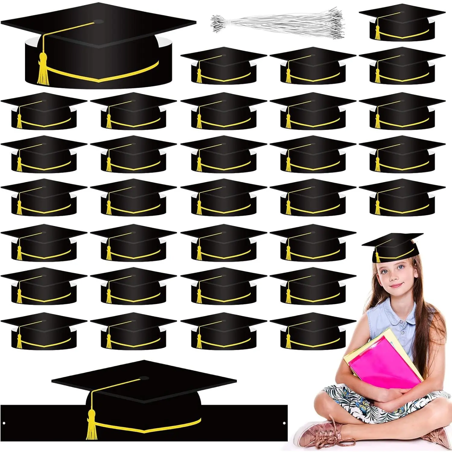 Unisex Class of 2026 Adjustable Graduation Paper Cap Headbands with Elastic String - 48pcs, Multiple Packs (48/60/108 PCS Options), Ceremony & Party Wear Home Festive Supplies, Giftable Party Accessories