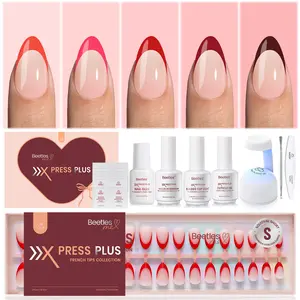 Beetles X Press Plus Red French Tip Nails -Christmas Press On Nails 16 Sizes All-in-One Kit With Nail Glue,Remover,Builder Top Coat,Nail Lamp Gift Gift for Women