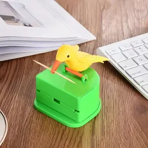 Bird Toothpick Holder Box Fully Automatic Children's Toy Creative Bird Pecking Smart Toothpick Dispenser Press-Type Household High Quality Material No Smell Whimsical Bird Shape Toothpick Dispenser Unique Press Mechanism Toothpick Holder