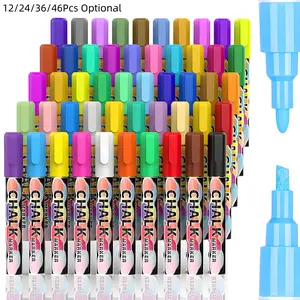 Liquid Chalk Markers Chalkboard Marker Pens , Multipurpose Marker Pen 3mm-6mm Reversible Tip Dual Tip Markers Neon Chalk Marker Wet Erasable Chalk Board Markers for Black Board Signs Car Window Mirror Glass Non-Porous Surface Art Pen