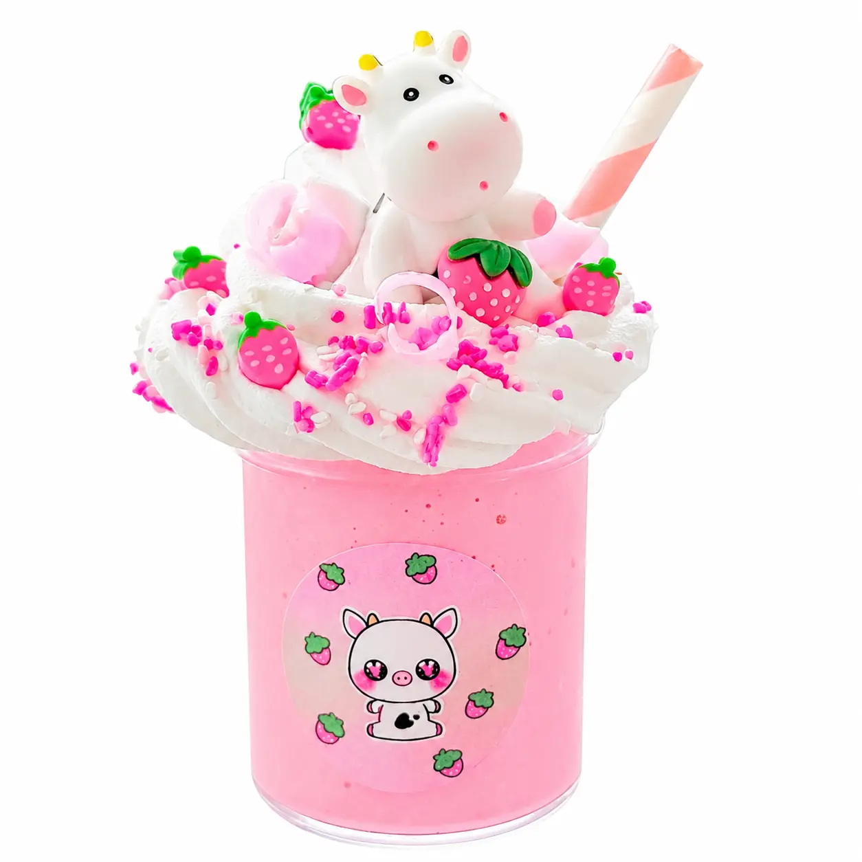 Strawberry Milk Shake Slime – Butter Slime with Clay, Charms & Straw