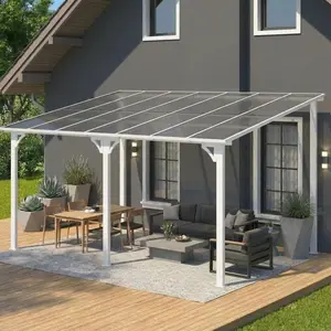 10×14 Ft Wall Mounted Gazebo – Large Lean‑to Gazebo with Hard Top Roof & Gutters – Outdoor Gazebo for Patio, Deck, Porch
